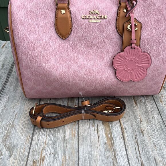 Coach Rowan Large Satchel Bag In Signature Canvas With Charms Powder Pink Purse - Picture 5 of 9